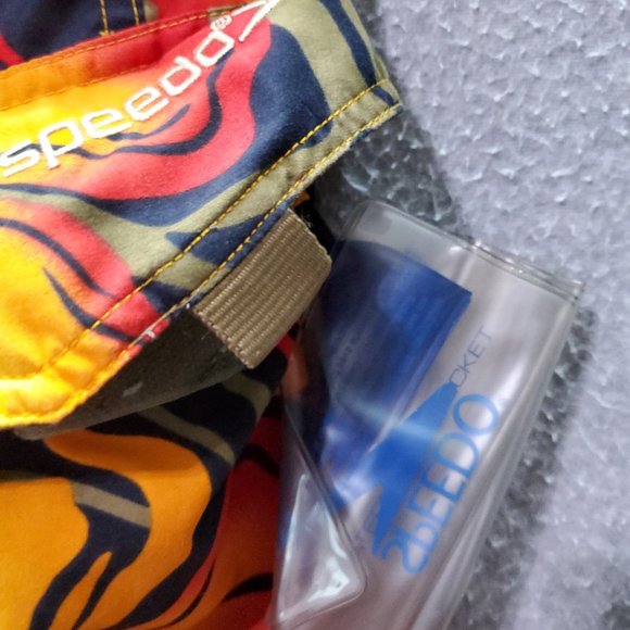 Speedo Men‎ Swim Trunks 2XL Yellow Floral Hawaiian Cargo Pocket 8.5" Inseam - Picture 6 of 8